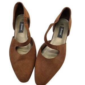 Vintage ellemenno D'Orsay Pumps Tan Camel Leather Heels 7 M Retro Mod Goth Chic